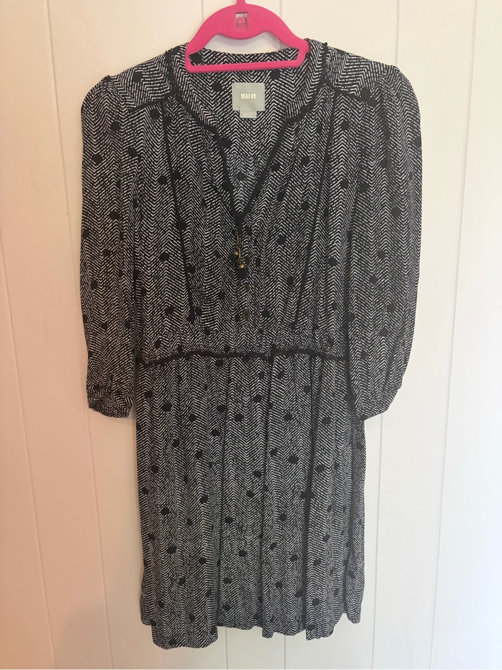 Maeve Black and White Printed Long Sleeve Dress